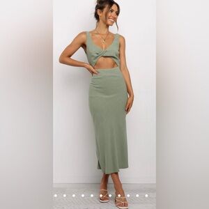 NWT Petal & Pup Sleeveless Apollo Bodice Twist Midi Dress w Cutouts Olive Green